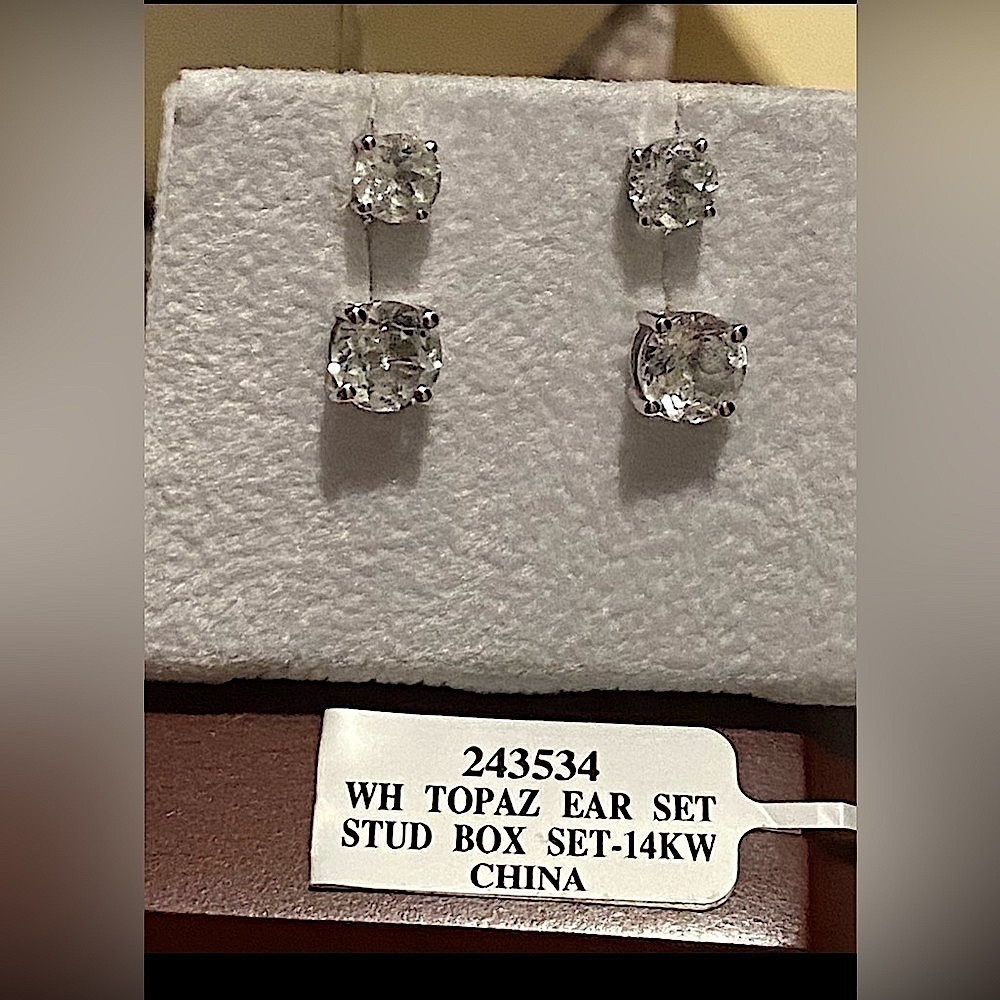 New Topaz 14k White Gold Stud Earrings